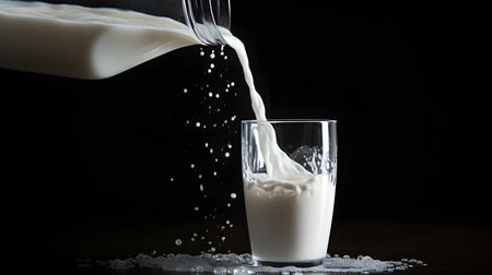 pouring milk in glass. AI generatedの素材