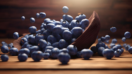 Blueberry on wooden table. AI Generatedの素材