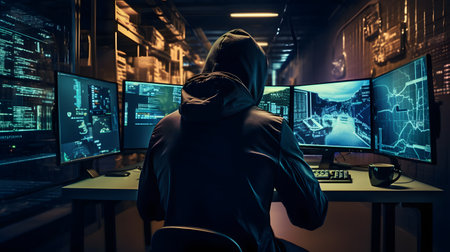 security analyst trying to fight cyber crime. AI Generatedの素材