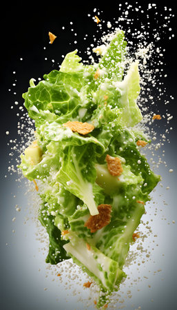 Flying Greek salad on white. AI Generatedの素材