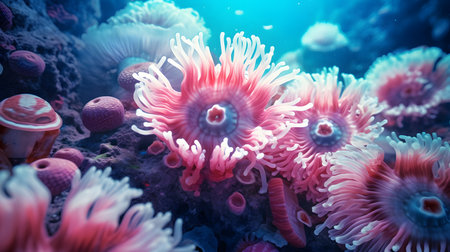 anemone actinia texture underwater reef sea coral. AI generatedの素材