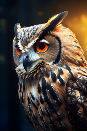 Great Horned Owl close up portrait. AI Generated.の素材