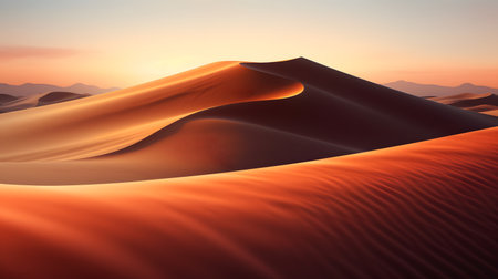 A stunning desert landscape with majestic sand dunes and towering mountainsの素材