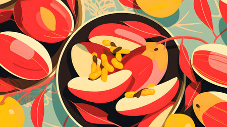 Tropical fruits. Retro style food poster.の素材