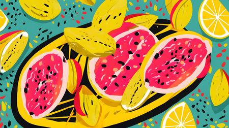 Tropical fruits. Retro style food poster.の素材