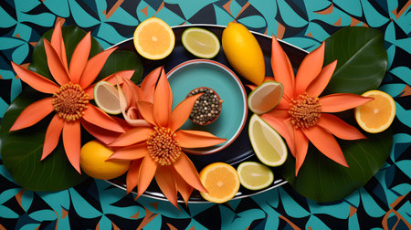 Tropical fruits. Retro style food poster.の素材