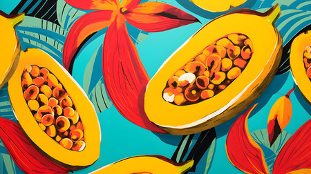 Tropical fruits. Retro style food poster.の素材