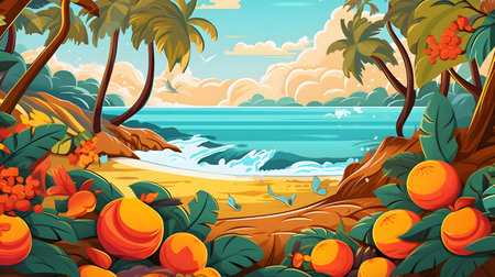 Tropical fruits. Retro style food poster.の素材