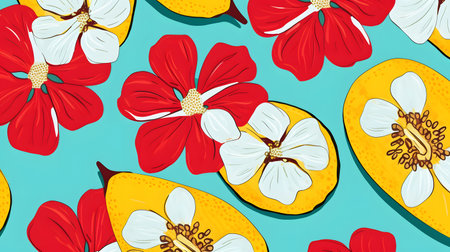 Tropical fruits. Retro style food poster.の素材