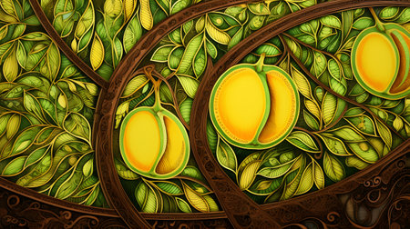 Tropical fruits. Retro style food poster.の素材