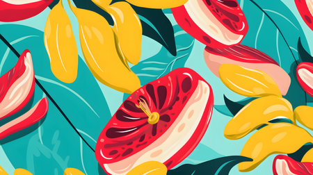 Tropical fruits. Retro style food poster.の素材