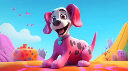 Cute dog figure toy model 3D rendering cartoon animation style product designの素材