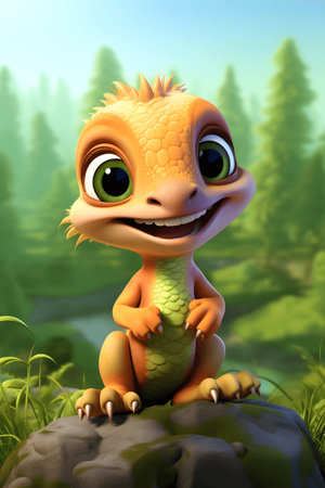 Cute adorable baby dinosaur, fantasy style of children.の素材