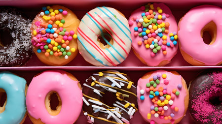 View of delicious glazed donutsの素材