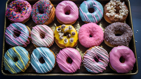 View of delicious glazed donutsの素材