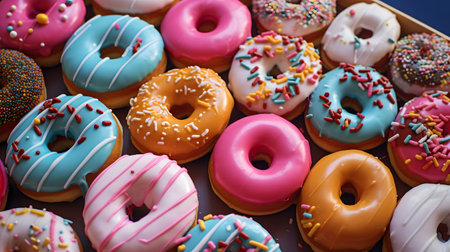 View of delicious glazed donutsの素材