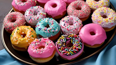 View of delicious glazed donutsの素材