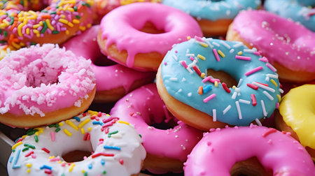 View of delicious glazed donutsの素材