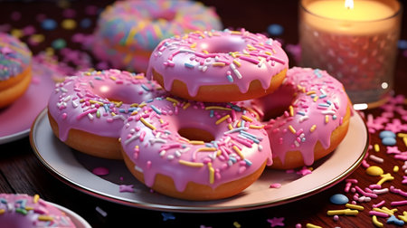 View of delicious glazed donutsの素材