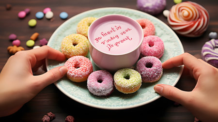 View of delicious glazed donutsの素材
