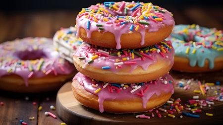 View of delicious glazed donutsの素材