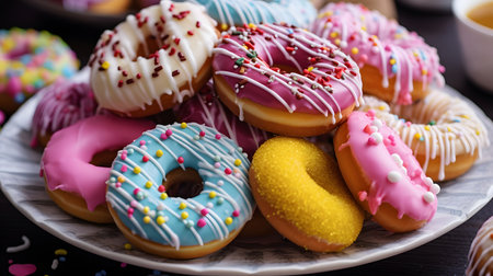 View of delicious glazed donutsの素材