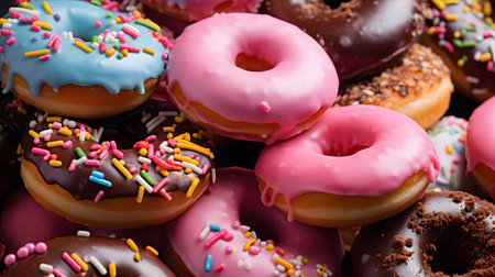 View of delicious glazed donutsの素材