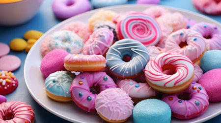 View of delicious glazed donutsの素材
