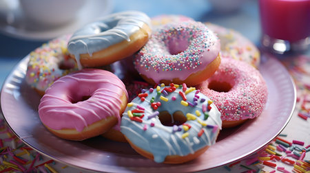 View of delicious glazed donutsの素材