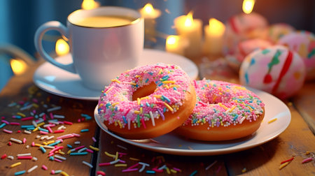 View of delicious glazed donutsの素材