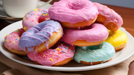 View of delicious glazed donutsの素材