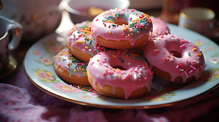 View of delicious glazed donutsの素材