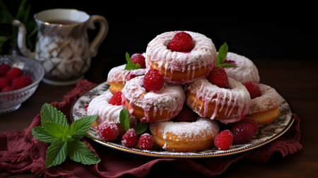View of delicious glazed donutsの素材