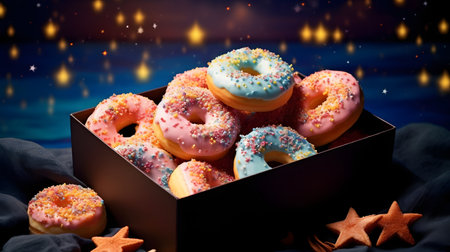 View of delicious glazed donutsの素材