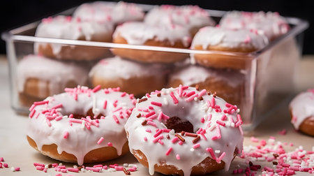 View of delicious glazed donutsの素材