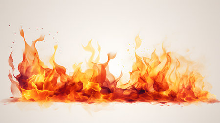 yellow flames isolated on white backgroundの素材