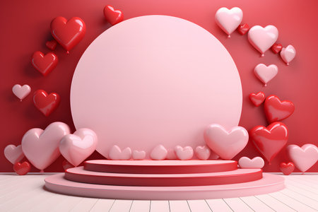 Minimal background, mock up with podium for product display,Abstract white geometry shape background minimalist Valentine's day pink background,Abstract mock up backgroundup 3D rendering.の素材