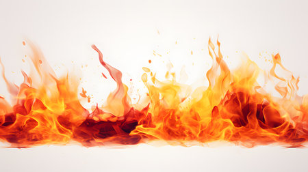 yellow flames isolated on white backgroundの素材