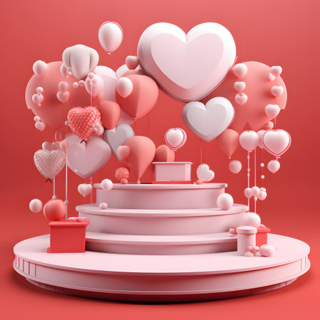 Minimal background, mock up with podium for product display,Abstract white geometry shape background minimalist Valentine's day pink background,Abstract mock up backgroundup 3D rendering.の素材
