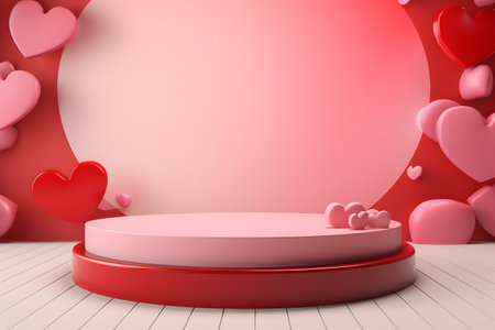 Minimal background, mock up with podium for product display,Abstract white geometry shape background minimalist Valentine's day pink background,Abstract mock up backgroundup 3D rendering.の素材