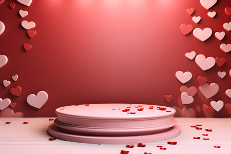 Minimal background, mock up with podium for product display,Abstract white geometry shape background minimalist Valentine's day pink background,Abstract mock up backgroundup 3D rendering.の素材