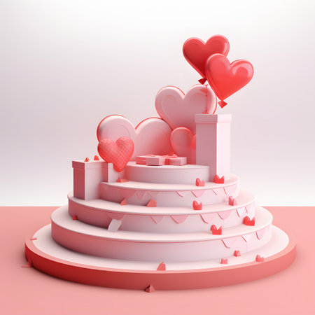 Minimal background, mock up with podium for product display,Abstract white geometry shape background minimalist Valentine's day pink background,Abstract mock up backgroundup 3D rendering.の素材