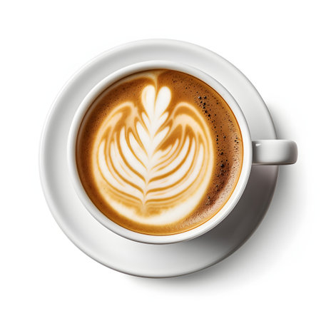 Cappuccino on a white background. Cup of coffee on the table. AI Generatedの素材
