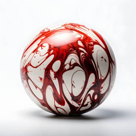 3d rendering of a red and white glass ball on white backgroundの素材