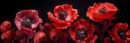 red poppy flower on a black backgroundの素材