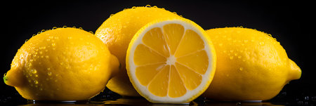 Sliced lemon slices on a black backgroundの素材