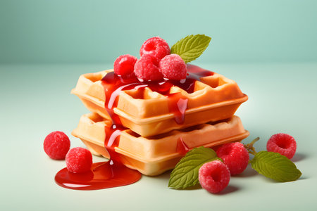 waffle with red berries and ice creamの素材