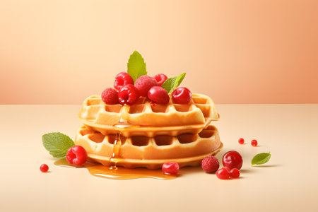 waffle with red berries and ice creamの素材