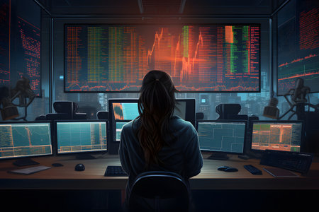 Woman looking at the stock market graphの素材
