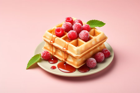 waffle with red berries and ice creamの素材